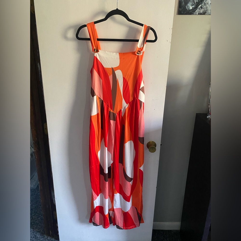 Bold Abstract Maxi Dress in Red and Orange